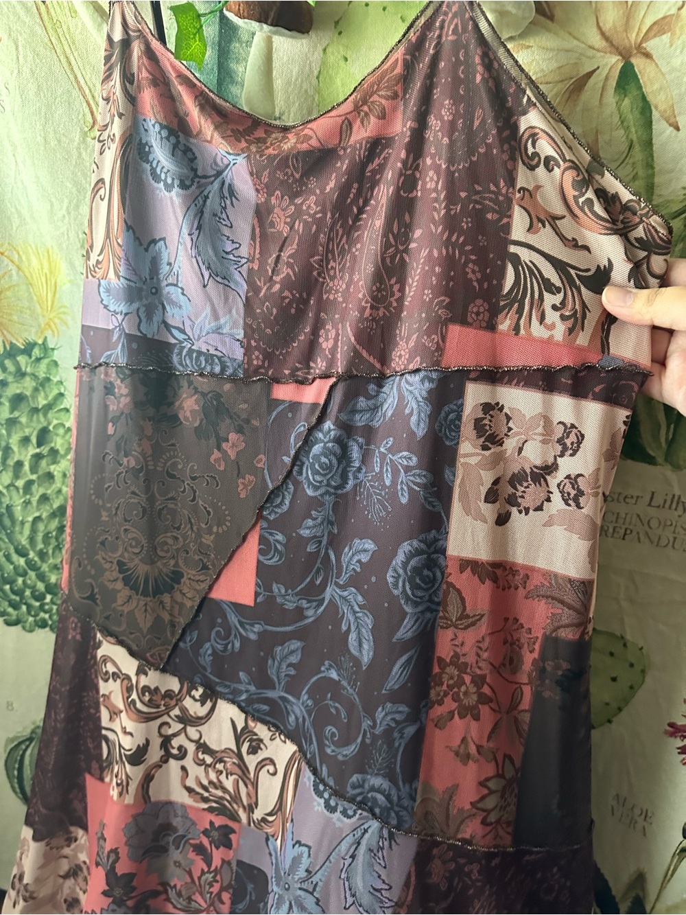 Cider Patchwork Satin Slip Dress in Rose and Plum - Picture 4 of 6
